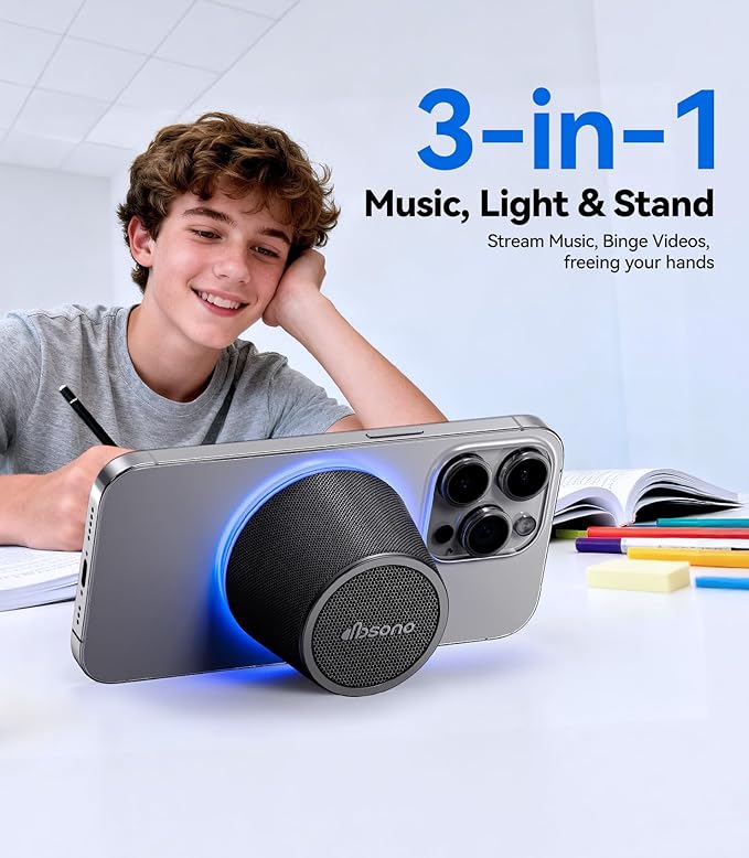 Bluetooth Speaker Stocking Stuffers for Teens: White Elephant Gifts for Adults Men Women, Loud Sound Portable Speaker with Color Light Phone Stand, Christmas Birthday for Boy Girls Trendy Stuff Gadget