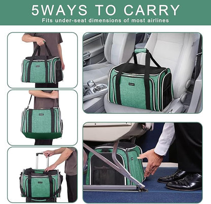 BAGLHER Expandable Cat Carrier with Travel Litter Box, Pet Travel 5 Sides Open Doors 3 Sides, Leak-Proof and Collapsible, for Car, Airplane Trip, Green