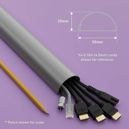 D-Line Half Round Cord Hider, Patented Cable Cover, Hide TV Wall Mount Wires, Raceway for Cords, Decorative Wire Covers, Paintable, Adhesive Cable Concealer - 2X 2in W x 1in H x 39in L - Gray