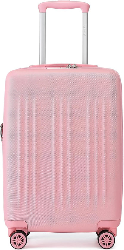 Kono Small 20 Inch Expandable Carry On Luggage with Quiet Spinner Wheels & TSA Lock, Scratch and Drop Resistant PC+ABS Hardside 22x14x9 Airline Approved Suitcase, Pink
