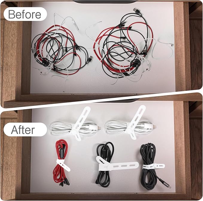 Donruby 24Pcs Silicone Cable Ties - Reusable & Washable with Locking Buckle Design, Adjustable Fastening Cable Straps, Multi-Purpose High Elasticity Cord Organizer (White)