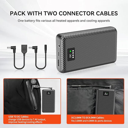 DR.HILL 7.4V Heated Vest Battery Pack, 30000mAh Huge Capacity Power Bank with 3.8MM DC Port and USB Port for Heated Vests Heated Stadium Seat Heated Pants for Men Women