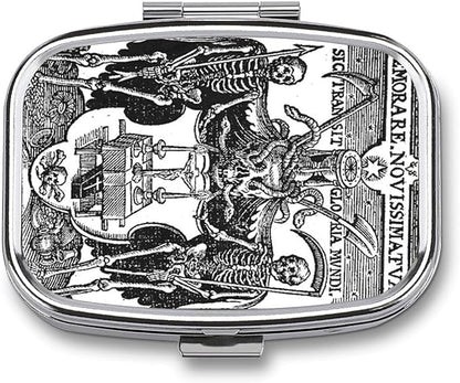 Metal 2 Compartment Pill Organizer Travel Friendly Portable Compact Pill Box Cute Pill Case to Hold Vitamins,Fish Oil,Supplements,Meds,Tablet for Purse,Pocket. (Skeleton Warrior)