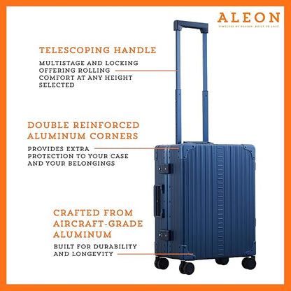 Aleon All Aluminum Lightweight Carry-On Luggage - Hardside Carry-On Suitcase, TSA Approved, Hard Shell Suitcase for Travel, Airline Approved 21 Inch Hard Spinner Wheels Luggage (Sapphire)