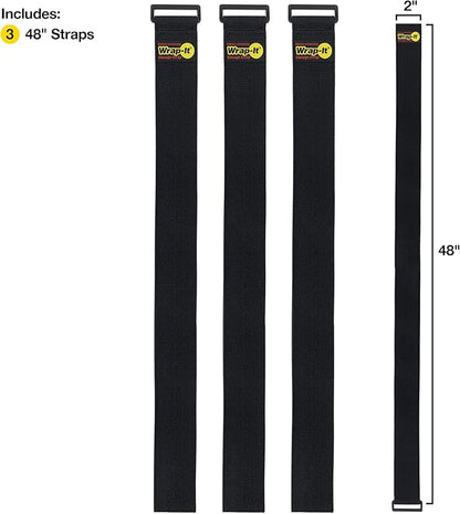 Super-Stretch Wrap-It Storage Straps, 48-in x 2-in (3-Pack) - Elastic Hook and Loop Cinch Straps - Pool Hose and Cable Straps, Garage and RV Storage Accessories