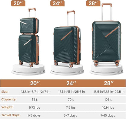 Merax Luggage 4 Piece Set Hardside Expandable Suitcase Set with Case,Travel Luggagewith Spinner Wheels,Airplane Approved Carry On Luggage Sets,Army Green,14/20/24/28