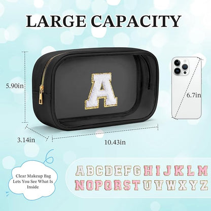 YOOLIFE Travel Clear Makeup Bag Toiletry Bag, Make up Bag Waterproof Toiletry Bags for Women Cosmetic Bag Birthday Gifts for Women Personalized Mother Girlfriend Wife Bridesmaid Gifts Black Letter G