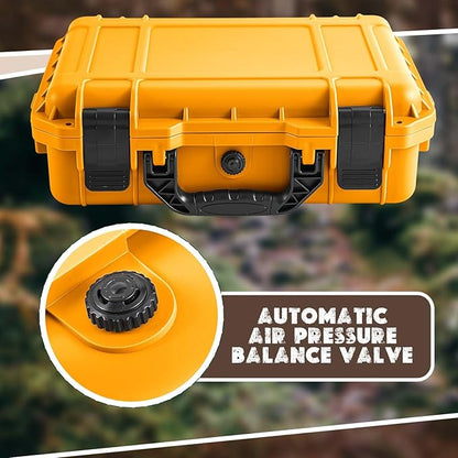 1 Pcs 16.3 x 12.4 x 6.5 Inch Waterproof Hard Case with DIY Customizable Foam Insert Portable Protective Case with Knife for Camera Drones Equipments Tools Test Instruments (Yellow)