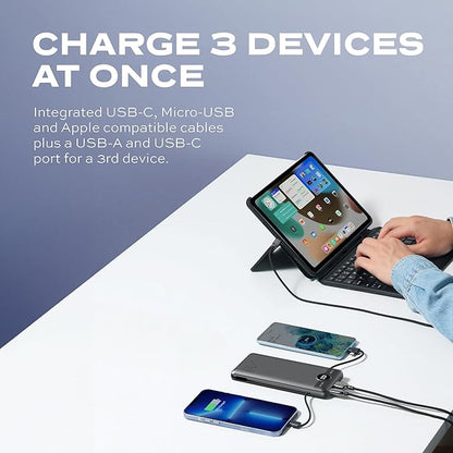 Statik GoHub Slim Portable Charger with Wall Plug, Portable Charger Built in Cables, Universal Charging Station Multiple Devices, 10000mAh Power Bank USB C Portable Phone Charger Battery Pack 3 Pack