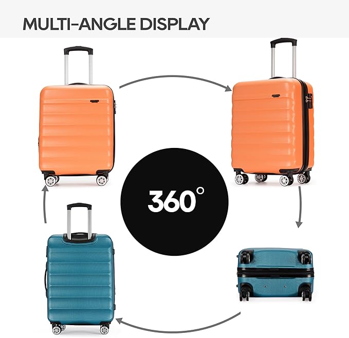 GinzaTravel 3-piece expandable luggage sets with Spinner Wheels， ABS hardshell Suitcase with TSA Lock，Large Luggage for Family Travel & carry on 20/24/28， Orange color