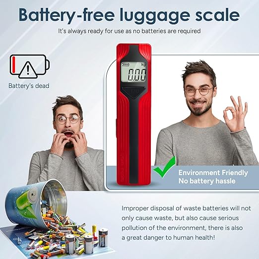 travel inspira Luggage Scale Battery-Free, Travel Essentials, Portable Handheld Digital Suitcase Weight Scale for for Travel Accessories, 110lbs/50kg (Red)