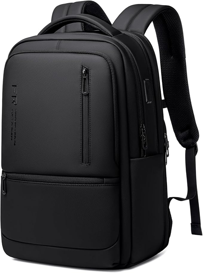 Expandable Travel Laptop Backpack, 15.6 Inch Computer Backpack with USB Charging Port, Water Resistant Black Mens Laptop Bag