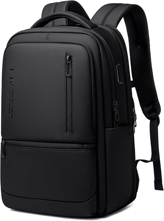 Expandable Travel Laptop Backpack, 15.6 Inch Computer Backpack with USB Charging Port, Water Resistant Black Mens Laptop Bag