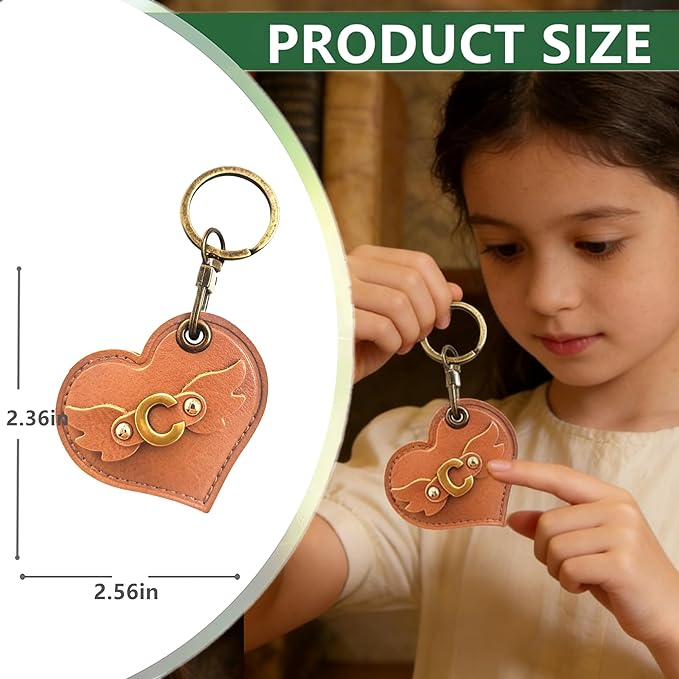 Initial Letter Leather Alphabet Keychain Holder Case Compatible with AirTag,Cute Protective Air Tag Cover with Bronze Keyring,Anti-Scratch Finder GPS Tracker Case for Pets Keys Wallet Luggage(C)