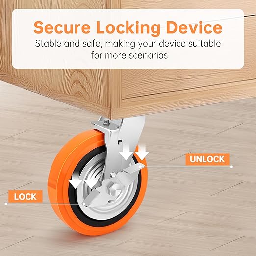 8 Inch Heavy Duty Casters - Industrial Casters with Upgraded Thickened Bracket Set of 4, Polyurethane Wheel Capacity up to 6000 lbs, Swivel Caster for Workbench, Platform Truck(4 Brake)