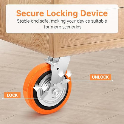 8 Inch Heavy Duty Casters - Industrial Casters with Upgraded Thickened Bracket Set of 4, Polyurethane Wheel Capacity up to 6000 lbs, Swivel Caster for Workbench, Platform Truck(4 Brake)