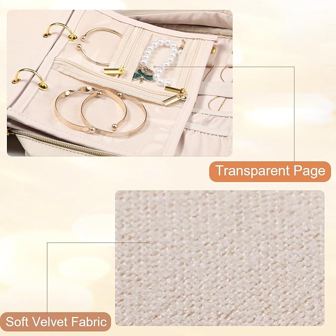 Travel Jewelry Case Organizer for Women, Jewelry Storage Book with Small Pouch, Travel Jewelry Bag Case for Traveling Earrings, Rings, Bracelet Organizer (Inner Pages, 3 PCS, Beige)