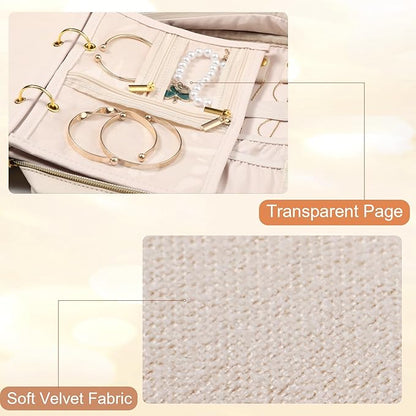 Travel Jewelry Case Organizer for Women, Jewelry Storage Book with Small Pouch, Travel Jewelry Bag Case for Traveling Earrings, Rings, Bracelet Organizer (Inner Pages, 3 PCS, Beige)