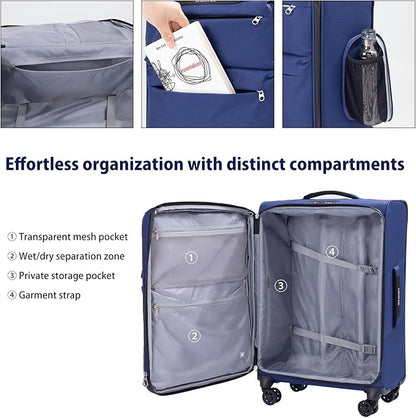 LIGHTGO Lightweight Softside Luggage,20inch Carry on, Water-Resistant, TSA Approved Lock, Spinner Wheel, Navy Blue, 20inch