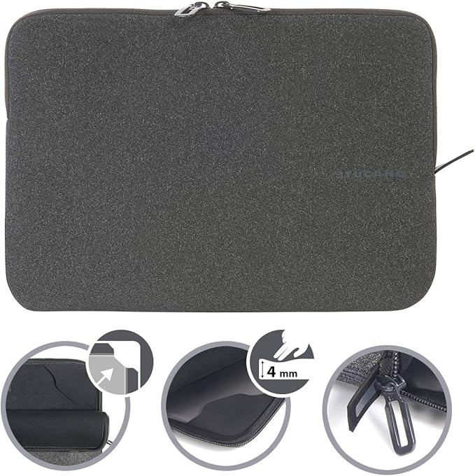 TUCANO Melange Neoprene Sleeve Compatible with MacBook Air/Pro 13" Laptop 12", 4mm Thick, Anti-Slip, Anti-Scratch - Black