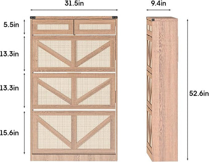 Shoe Cabinet with 3 Flip Drawers & 2 Drawers,Freestanding Shoe Storage Cabinet for Entryway,Farmhouse Narrow Slim Organizer Rack for Foyer,Hallway,Rustic Oak Rattan