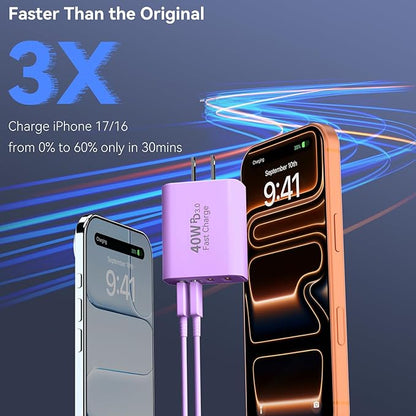 USB C Wall Fast Charger Block, 40W 4-Port Type C Chargers Fast Charging Blocks PD Power Charger Adapter+QC 3.0 USB Multiport Charger Brick for Phone 17/16/15/14/13/12 Pro Max, i-Pad, Galaxy S25-2Pack