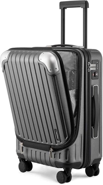 LEVEL8 Grace Carry on Luggage 22x14x9 Airline Approved, 20 Inch Hard Shell Suitcases with Spinner Wheels, Abs+Pc Hard Case Luggages with Tsa Lock, Travel bag for Women Men, Grey