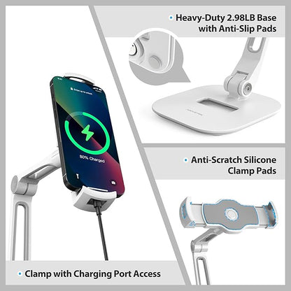 AboveTEK Multi-Angle Adjustable Tablet Stand, 360 Swivel iPad Stand Aluminum Desk Mount Fits 4'-11" Tablets White