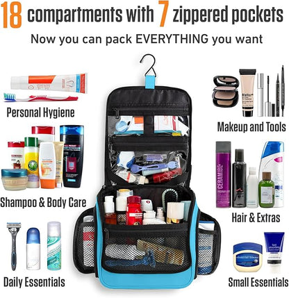 VENTURE 4TH Hanging Travel Toiletry Bag for Women & Men – Large Toiletry Organizer with 18 Compartments, Removable TSA Pouch, Travel Wash Bag for Toiletries, Makeup & Shaving Kit (Light Blue)
