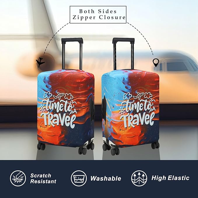 Explore Land Luggage Cover Suitcase Protector Fits 27-30 Inch Case (Time to Travel, L)