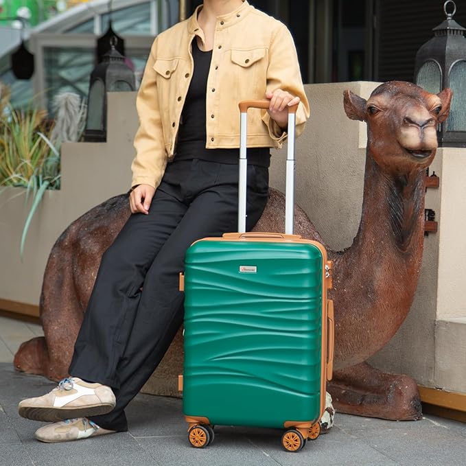 Romswi 26" Medium Checked Luggage, Expandable Checked-Medium Hardshell Suitcase with Double Spinner Wheels for 20% More Space, Hardside Luggage, Scratch-Resistant & YKK Zipper Green