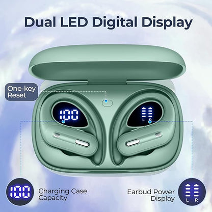 Active Noise Cancelling Wireless Earbuds Bluetooth Headphones 90 Hrs Playtime Ear Buds with Power Display Over-Ear Earphones with Earhooks IPX7 Waterproof Stereo Transparency Headset for Sports/Gym