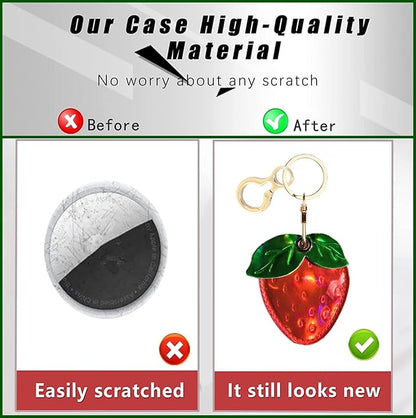 Shiny Leather Charm Keychain Holder Case Compatible with AirTag,Cute Protective Cover with Keyring,Anti-Scratch Finder GPS Tracker Case for Wallet Keys,Bag,Pets(Strawberry)