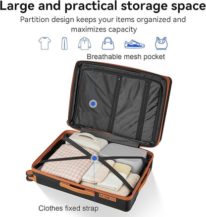 Travel Suitcase Sets 3 Piece, Expandable Hardshell Luggage Sets 3pcs with TSA Lock Spinner Wheels, Black-Brown (20''/24''/28")