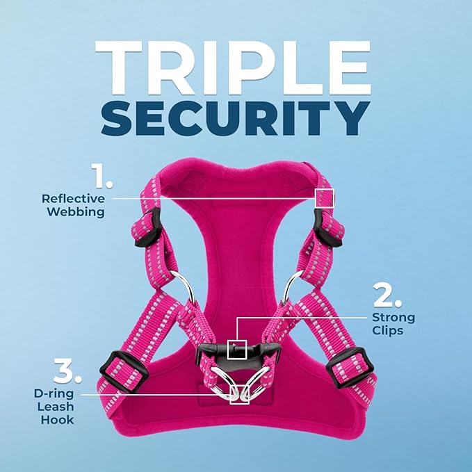 Best Pet Supplies Voyager Mesh Dog Breathable Harness Reflective Stitching, All Weather Adjustable for Walking Training, or Running - Heavy Duty & Durable, Harness (Fuchsia), XL