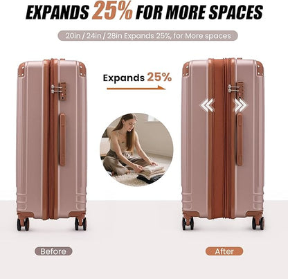 KUNEL Expandable 5 Piece Luggage Sets with Detachable Spinner Wheels and TSA Lock, Unisex Hardside ABS Suitcase Set, Hardshell Lightweight Waterproof Travel Hard Case Suitcases with Wheels, RoseGold