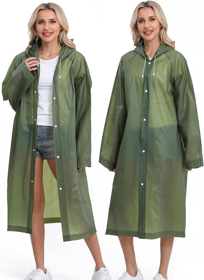2-Pack Reusable Rain Ponchos for Adults, HOOMBOOM Raincoats Emergency for Women/Men with Drawstring and Sleeves