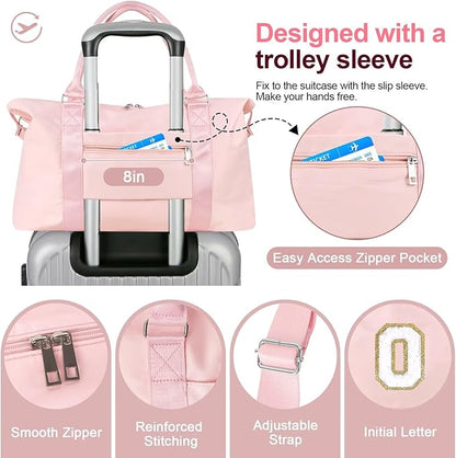 Dance Gym Duffel Bag for Teen Girls, Personalized Initial Travel Weekender Bag,Cute Overnight Carry On Duffle for Women,Sports Travel Cheer Bag,Monogram Christmas Gifts for Tween Preppy(pink-O)