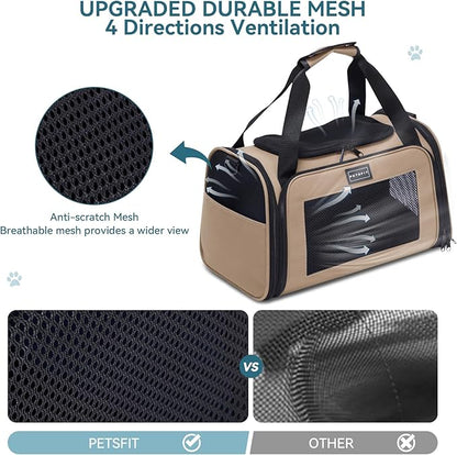 PETSFIT Soft-Sided Cat Carrier for Medium Cats up to 25 lbs, Foldable Pet Travel Bag with Washable Mat, Multiple Entry, Ventilated, for Car Trips & Vet Visits – NOT Airline Approved