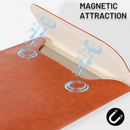 Allinside 11-12 inch Laptop Sleeve Case Compatible with MacBook Air 11 2010-2015/MacBook 12 2015-2017, Waterproof PU Leather Laptop Sleeve Bag Protective Vertical Case Cover, Brown