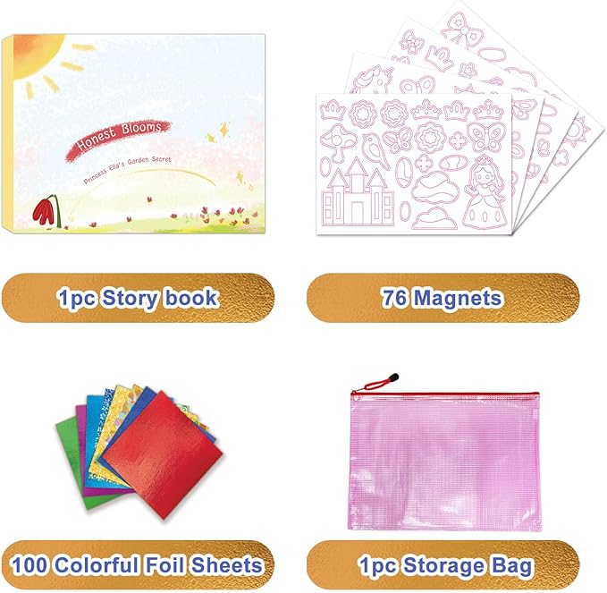 FLUXOJOY Foil Art Craft Book Kits for Kids, Mess -Free Fun Activity Set for Child, DIY Printing Craft Books, Christmas Gifts for Ages 4 5 6 7 8 9 10 11 12 Years, Princess Travel Toys for Boys Girls