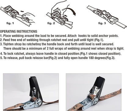 XSTRAP STANDARD Ratchet Straps, 900 LB Break Strength, 8-Pack 10FT Ratchet Tie Down Straps Set for Motorcycle Straps Tie Downs, Appliances, Lawn Equipment, Logistic Cargo Straps for Trucks(Camouflage)