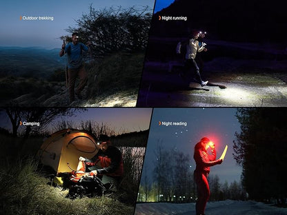 Fenix HL18R-T V2.0 800 Lumen Trail Running Headlamp, USB-C Rechargeable, White and Warm White Lights, Red Lights, Compatible with 3X AAA Batteries, (Black)