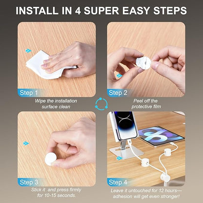 6pcs Magnetic Cord Organizer, 360° Swiveling Adhesive Cable Clips - Compact Cord Holder for Nightstand, Desk, Car, Kitchen & Home Office - Charger Holder Management Solution by MarLigavid (White)