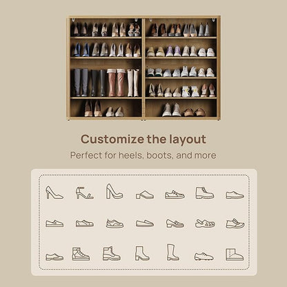 SICOTAS Rattan Shoe Storage Cabinet - Modular Shoe Cabinets with Door Tall Large Shoe Cabinet Storage for Entryway - 65.6" Wide Modular Cabinet for Hallway, Living Room