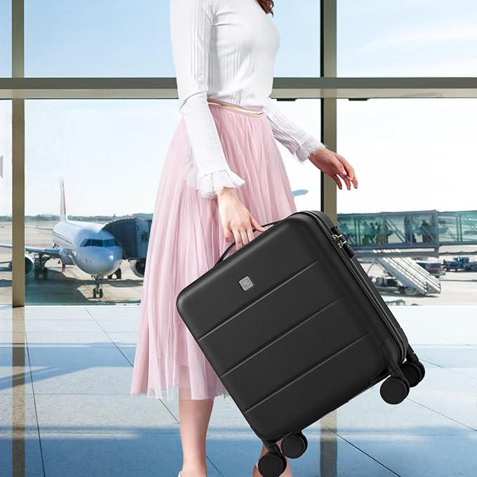 Hanke 16 Inch Underseat Carry On Luggage with Wheels Hard Shell Mini Small Suitcases Carry On Bag for Airline Approved TSA Luggage Lightweight Travel Suitcase(Black)