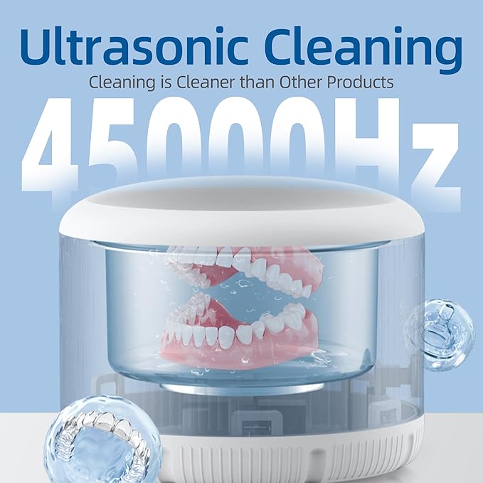 45kHz Ultrasonic Retainer Cleaner Machine, Ultrasonic Cleaner for Cleaning Orthodontic Appliances, Braces, Toothbrushes, Jewelry (150ML, White)