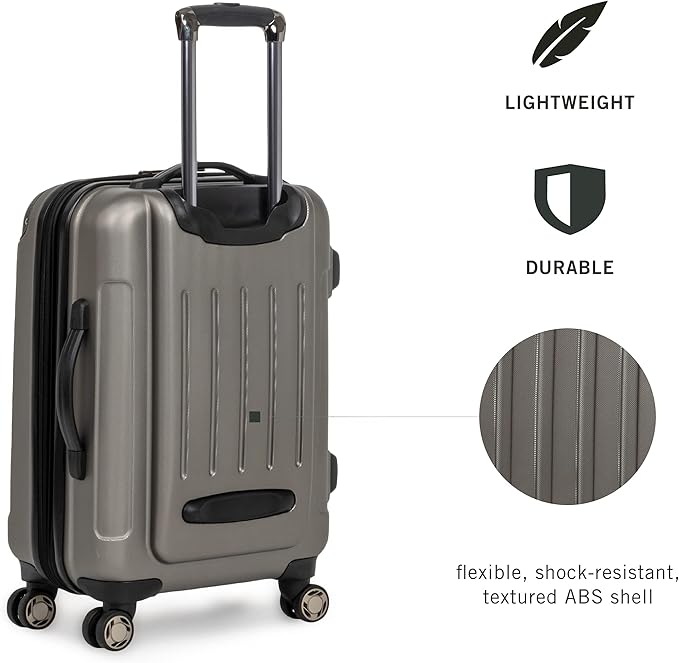 Kenneth Cole REACTION Renegade Luggage Expandable 8-Wheel Spinner Lightweight Hardside Suitcase, Silver, 28-Inch Checked