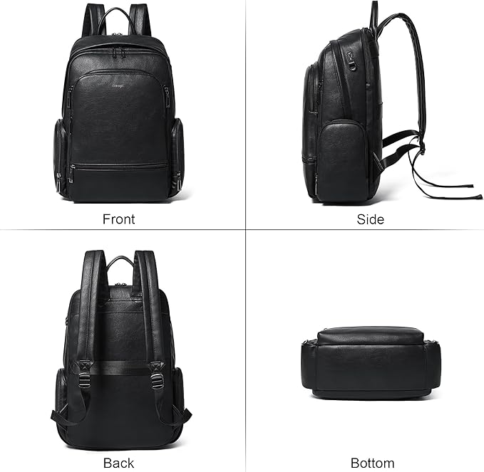 Leather Backpack for Women, Fits 15.6 Inch Laptop, Soft Vegan Leather Backpack for Travel and Daily Use, Black