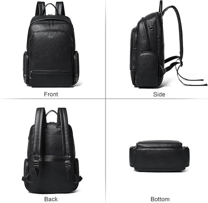 Leather Backpack for Women, Fits 15.6 Inch Laptop, Soft Vegan Leather Backpack for Travel and Daily Use, Black